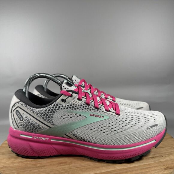 Brooks Ghost 14 Womens 9 B Running Walking Shoes Grey Pink Athletic Sneakers - Picture 1 of 8